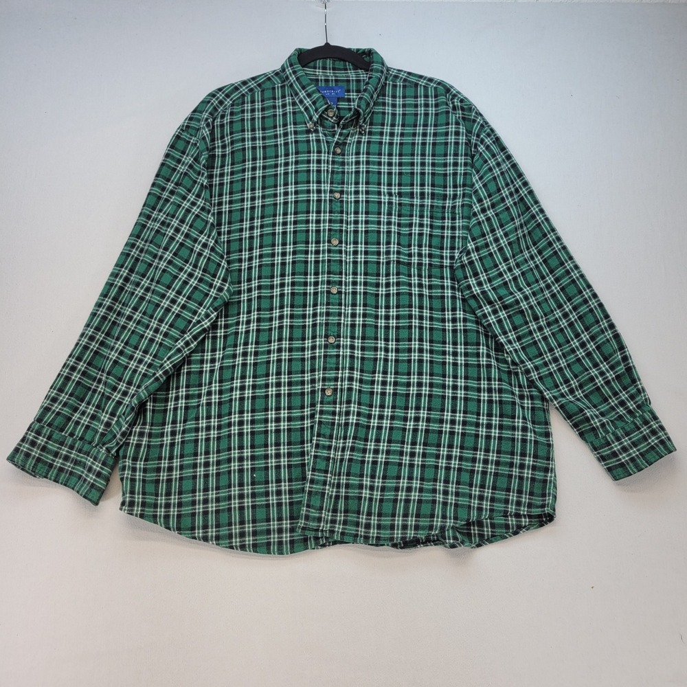 Towncraft Flannel Shirt Mens XL Green Plaid Button Down 100% Cotton Long Sleeve